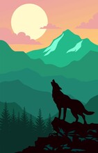 Silhouette Of A Wolf On The Mountain