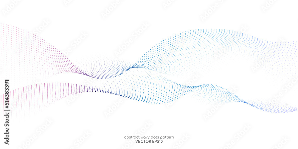Flowing particles wave pattern, blue and purple gradient color isolated ...
