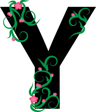 Letter Y with graceful branches and flowers