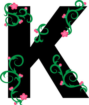 Letter K with graceful branches and flowers