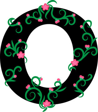 Letter O with graceful branches and flowers