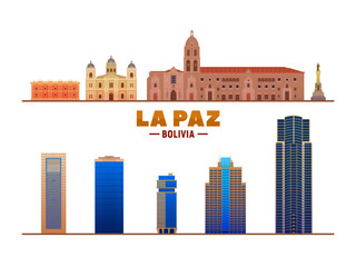 Wall Mural - La Paz ( Bolivia ) city landmarks at white background. Vector Illustration. Business travel and tourism concept with modern buildings. Image for web or print.