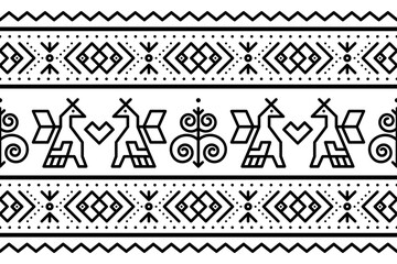 slovak tribal folk art vector seamless geometric pattern with brids and swirls - long horizontal dei