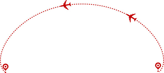 Wall Mural - Airplane path in a dotted line shape. pin map marker pointer sign. Airplane line path travel icon. Aircraft tracking, planes travel dot line