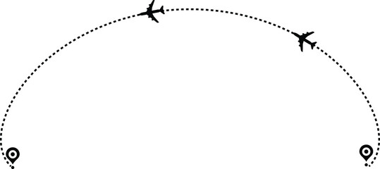 Wall Mural - Airplane line path travel icon. Aircraft tracking, planes travel dot line