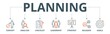 © Galuh Sekar - Planning banner web icon vector illustration concept with icon of concept, analysis, checklist, leadership, strategy, delegate and goals