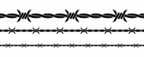 Vector illustration of barbed wire isolated on white background. Twisted barbwire seamless background. Security fence pattern. 