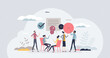 © VectorMine - Social psychology as mind study for people interaction tiny person concept. Research and analysis of constructed people thoughts, feelings, beliefs, intentions and goals in society vector illustration
