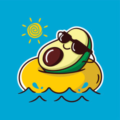 vector illustration of cute avocado in the sun