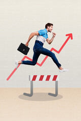 Aufkleber - Vertical composite portrait of running business person hold briefcase drawing growth up arrow