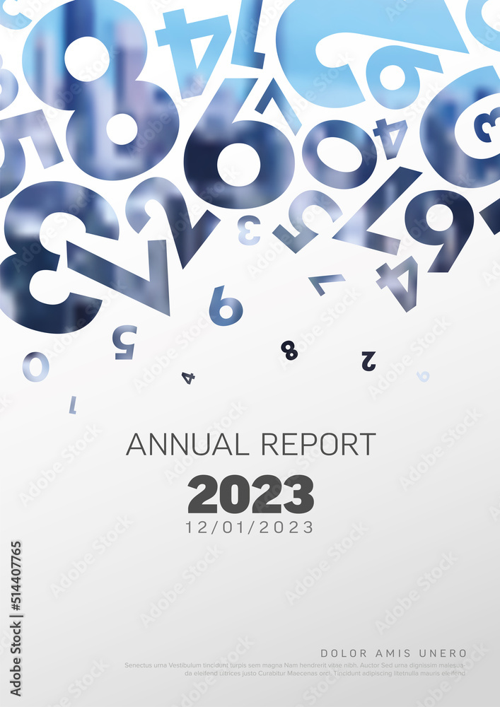 Reporting With Numbers Design Example Light annual report front cover page template with photo and numbers ...