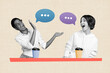 © deagreez - Photo of two black and white best friends chatting have break from work go to cafe drink latte isolated on pastel background