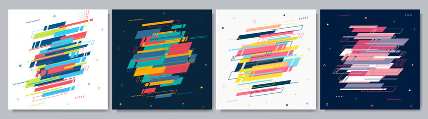 Poster - Vector illustration. Modern Art graphic. Dynamic geometric motion frame background. Design element for social media template, web banner, blog post. 70s, 80s retro funky graphic wallpapers