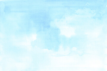  Blue sky and clouds.Hand drawn Illustration in watercolor.Abstract watercolor background.