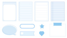 Collection Set Of Cute Blank Pastel Blue Paper Templates Printable Striped Note, Planner, Journal, Reminder, Notes, Memo, Writing Pad Illustration Perfect For Your Design