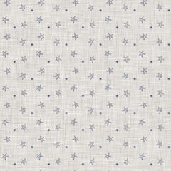 Wall Mural - French blue star motif seamless pattern. Tonal country cottage style abstract motif background. Simple vintage rustic fabric textile effect. 