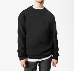 Sweatshirt black  background clothing clean design male cotton free space mockup template uniform.