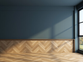 Wall Mural - Mid century modern empty room with green wall and wood floor. 3d rendering 