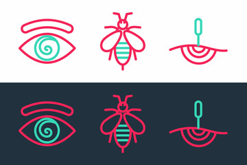 Poster - Set line Acupuncture therapy, Hypnosis and Bee icon. Vector