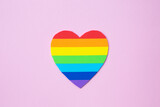 Fototapeta  - Love Valentines heart in rainbow pride colours on the pink background