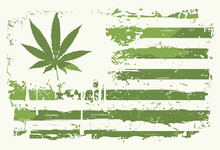 Marijuana American Flag With Grunge Effect. Cannabis Leaf American Flag Illustration Vector.