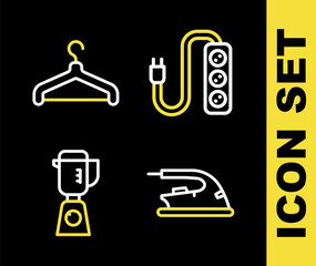 Sticker - Set line Electric extension, iron, Blender and Hanger wardrobe icon. Vector