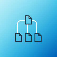 Aufkleber - Line Folder tree icon isolated on blue background. Computer network file folder organization structure flowchart. Colorful outline concept. Vector