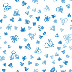 Poster - Set line Cloud technology data transfer, and Hangar with servers on seamless pattern. Vector