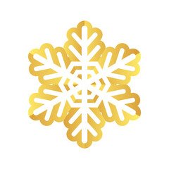 Golden snowflake icon. Foil snow flake stencil blueprint.