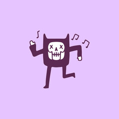 Dancing cat skull mascot, illustration for t-shirt, sticker, or apparel merchandise. With doodle, retro, and cartoon style.