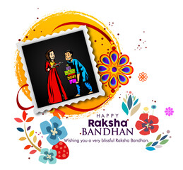 Wall Mural - Rakhi Festival Background Design with Creative Rakhi Illustration, Indian festival Raksha Bandhan Vector Illustration with hindi text 'raksha bandhan'