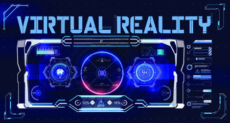 Poster - Futuristic Vector HUD Interface Screen Design. Digital callouts titles. HUD UI GUI futuristic user interface screen elements set. High tech screen for video game. Sci-fi concept design.	