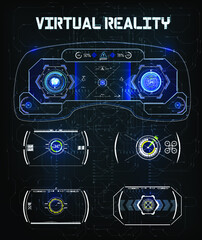 Poster - Futuristic Vector HUD Interface Screen Design. Digital callouts titles. HUD UI GUI futuristic user interface screen elements set. High tech screen for video game. Sci-fi concept design.	