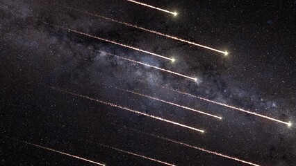 Wall Mural - 4k Glow Meteorites Flying in Space. Milky Way