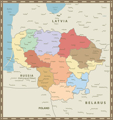  Lithuania Map Vintage Colors