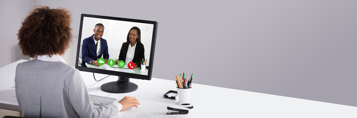 Poster - Businesswoman Video Conferencing Colleagues