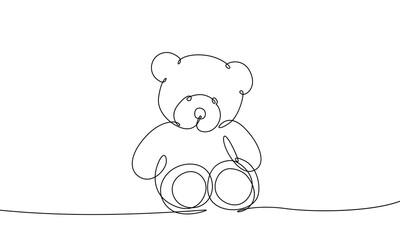 teddy bear continuous line drawing. soft toy simple modern contour drawing. bear toy continuous one 