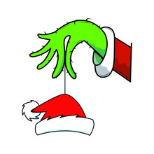 Grinch Hand Merry Christmas With Santa Hat