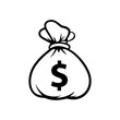 Dollar money icon bag vector black white