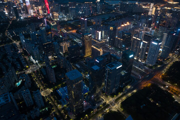  Aerial view of landscape at night in Shenzhen city,China