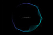© korkeng - Vector abstract circle frame with wave lines pattern flowing in blue green colors isolated on black background in concept of music, technology, ai