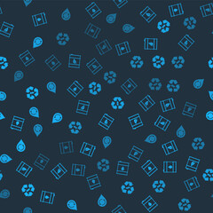 Sticker - Set Oil barrel, Bio fuel, Battery with recycle and Recycle clean aqua on seamless pattern. Vector