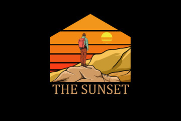 Wall Mural - The sunset retro vintage landscape design