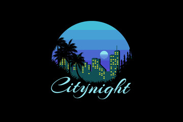 Fototapete - City night retro vintage landscape design
