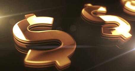 Dollar stablecoin currency business and digital money golden metal shine symbol concept. Spectacular glowing and reflection light icon abstract. Seamless and looped 3d animation.