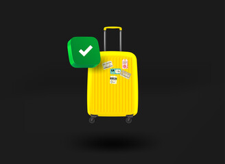 Aufkleber - Yellow suitcase with checkmark icon. 3d vector illustration