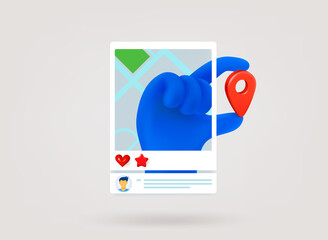 Poster - Internet message with hand with navigation pin. 3d vector concept