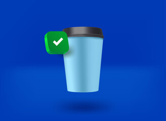 Aufkleber - Paper cup with green checkmark icon. 3d vector illustration