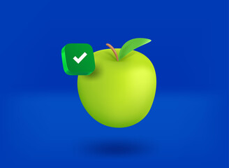 Aufkleber - Green apple with green checkmark icon. 3d vector illustration