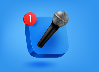 Poster - Music app concept. 3d vector mobile application icon with notification